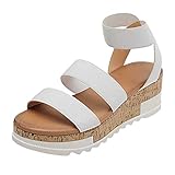 feftops Damen-Sandalen mit Keilabsatz, modisch, Vintage, Sommersandalen, lässig, große Größe, Rom, Plattform, Sandalen, Partyschuhe, weiß, 36 EU