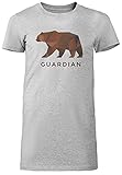 Bear Guardian Damen T-Shirt Kleid Lang Grau Rundhals Leichtes Lässiges Kurzarm Women's Grey Crew Neck Casual Short S