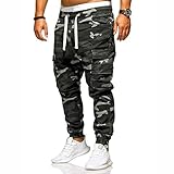 BaZhaHei Herren Tarnung Regular Fit Cargohose Stretch Slim-Fit Loose Jogger Jagd Wandern Camping Sporthose Trainingshose Freizeithose Outdoorhose Jogginghose L