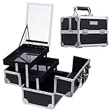 Kosmetikkoffer Schminkkoffer Kosmetik Make up Organizer Koffer Multikoffer Etagenkoffer, Mit Schlüssel und Spiegel Verschließbar, Friseurkoffer Makeup Koffer Schw