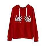 Andouy Damen Lustig Hoodies Lange Ärmel Grafik Drucken Sweatshirt Pullover Oberteile mit Kapuze(S.Rot)