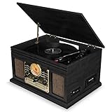 Plattenspieler Bluetooth met Luidspreker, Retro Platenspeler Nostalgie Vinyl Player met FM-Radio/cd-speler/cassettespeler/MP3 USB/SD-kaart, MP3-op