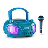 auna Roadie Sing Boombox - CD Player Bluetooth für Kinder, Ghettoblaster mit Sing-A-Long Funktion, USB, UKW Radio, Bluetooth 3.0, LED-Beleuchtung, inkl. Mikrofon, b