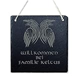 Kreativknoten - personalisiertes Türschild aus Schiefer mit persönlicher Gravur – Beschriftung frei wählbar - Motiv Odins Rab