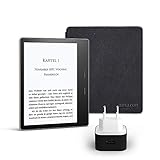 Kindle Oasis Essentials Bundle mit einem Kindle Oasis E-reader (7 Zoll, 32 GB, Grafit), einer Amazon Lederhülle (Schwarz) und einem Amazon Powerfast 9-W-Ladeg