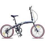 JustSports1 Klappfahrräder 20-Zoll-Faltrad mit Variabler Geschwindigkeit City Tandem Faltrad Stadtfahrrad mit Doppelscheibenbremse Einrad-Fahrrad für Erwachsene im Freien Unisex(Color:Schwarz)
