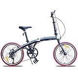 JustSports1 Klappfahrräder 20-Zoll-Faltrad mit Variabler Geschwindigkeit City Tandem Faltrad Stadtfahrrad mit Doppelscheibenbremse Einrad-Fahrrad für Erwachsene im Freien Unisex(Color:Schwarz)