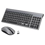 LeadsaiL Tastatur Maus Set Kabellos, 2.4G Leise Funkmaus und SlimTastatur Combo (QWERTZ, Deutsches Layout) mit 2 in 1 USB Nano Empfänger für PC, Desktop, Notebook, Laptop, Windows XP/7/8/10, M