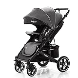 Daliya® Rapidy Buggy Kinderwagen 0-36 Monate Sportwagen mit Liegeposition Wickeltasche, Winterfußsack, Ess- & Spieltisch und mehr (Dunkelgrau - Schwarz)