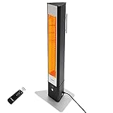 VASNER Infrarot Standheizstrahler HeatTower 2500 Watt 4 Heizstufen Heizstrahler elektrisch mit Fernbedienung IP65 Schutz, ideal für Terrasse, Balkon und Bad (Schwarz)