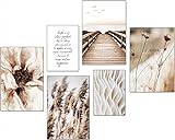 artpin® Moderne Poster Set - Bilder Wohnzimmer Deko Schlafzimmer - Pampas Wild Schilf Strand Rose Beige Bilderwand ohne Rahmen ( 4x A4 | 2x A5) W16