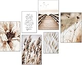 artpin® Moderne Poster Set - Bilder Wohnzimmer Deko Schlafzimmer - Pampas Wild Schilf Strand Rose Beige Bilderwand ohne Rahmen ( 4x A4 | 2x A5) W16