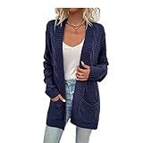 ZYUD Strickjacke Damen Lang Offene Knöpfen Grobstrickjacke Cardigan Strickgewirk Pullover Mantel Damen Strickjacke Lang Strickmantel Cardigan Damen Herbst Winter Casual Pulli Sweater Jacke Outw