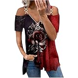 Damen Blusen Sommer Kurzarm Kalte Schulter Sexy V-Ausschnitt Reißverschluss Bluse Tunika Oberteile T-Shirt Tops Lose Spitze Kurze Ärmel Sommerbluse Tuniken Elegant Basic Tshirt Long