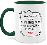 Vater Geschenk Papa Tasse - Wer braucht schon Superhelden wenn man dich als Papa hat - Unisize - Petrolgrün - Geschenk - Q9061 - Kaffeetasse und Teetasse 325