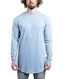 Blackskies Round Longsleeve T-Shirt | Langes Oversize Fashion Basic Langarm Herren Longshirt Long Tee - Hellblau Small S