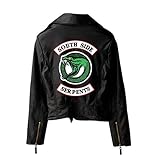 IFITBELT Damen Riverdale Southside Serpents Jacke Schwarz, Frühlings-Herbst Mantel Mädchen Teens PU Leder-Jacke Frauen Slim Fit Sweatjacken Pulli Kurz Oberteile Pullover (EU XL(Asia XXL),4)