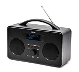 Smith-Style Coppice DAB+ UKW DAB Digitalradio Tragbares Radio mit Zwei Lautsprechern - DAB-Radio/UKW-Radio/Batterie und Netzbetrieb mit 20 Senderspeichern - Schw