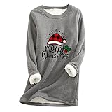 Damen Fleece Pullover Winter Warme Unterhemd Sweatshirt Plus Dicker Samt Langarmshirt Lamm Kaschmir Pulli Langarm Shirts Oversize Oberteil Tops Teddy-Fleece Rundhals-Sweatshirt Streetwear Sw