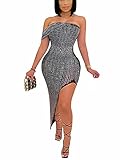 Damen Sexy Ärmellos Strass Kleider Party Cocktail Abendkleid Bodycon Kleid Clubwear, G-black, Groß