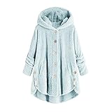 Zilosconcy Damen Einfarbig Sweatshirtmantel Winter Fleece Kapuzenjacke mit Reißverschluss Kapuze Oversized Sweatshirt Knopfleiste Fleecejacke Kapuzenjacke Asymmetrische Wintermantel Übergangsjack