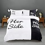 BBUY Dog Side My Side Bettbezug-Set,bettbezug Paare in Schwarz und Weiß,Bettwäscheset mit Reißverschluss und 2 Kissenbezügen für Herren und Damen (Her Side His Side,Einzelbett)