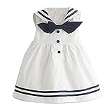 Baby Mädchen Kleinkind Kleine Kinder Sommer ärmelloses Matrosenkleid Marineblau Sommerkleid Baumwolle für 1–3 Jahre Gr. 95 cm, weiß