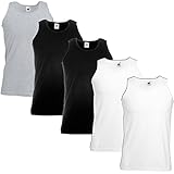 Fruit of the Loom Herren-Achselshirts der Marke, Tanktop, T-Shirt, in Allen Größen und Farben erhältlich, 5 Stück Gr. XL/ 112 cm- 117 cm, 2 Black 2 White 1 Grey