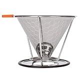 Zopsc-1 Gießen Sie über Kaffeetropfer, Gummiringgehäuse Wiederverwendbarer Kaffeefilterkegel Edelstahl für Büro für Zuhause(Honeycomb 125mm Halterungstyp (1-4 Personen))