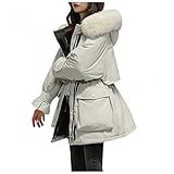GFGHH Damen Winter Jacken Lang Warm Daunenmantel mit Kapuze Verdickt Übergangsjacke Maxi Parka Jacke Kunstpelz Langarm Steppjacke Outwear Stilvoll Leichte Steppjacke Damen Daunenjacke Damen Steppjack