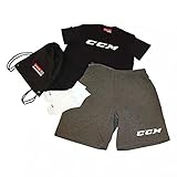 CCM Dryland Kit Spieler Set Junior Set für Textilien fürs Eishockey mit T-Shirt, über Baumwollensocken Short und Tasche (Junior-130-S)