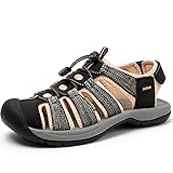 SAGUARO Flat Sandal Damen Atmungsaktiv Gummi Sandale Geschlossene Sandalen Schwarz 39 EU