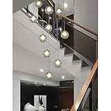 Chents Treppenhaus Kronleuchter 12 Glaskugeln Multi Lichter Moderne Kreative Wohnzimmer Pendelleuchte Glasblasen Villa Deckenleuchte Duplex Wohnung Wendeltreppe Lange Kronleuchter, 50X250