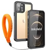 inkolelo wasserdichte Hülle für iPhone 12 pro Schutzhülle Ganzkörper Unterwasser Wasserdicht IP68 Rugged Schale Wasserschutzhülle mit Schwimmender Schlüsselband für iPhone 12 pro (Mattschwarz/Orange)