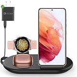 3 in 1 Kabellose Ladestation für Samsung-Geräte, kabelloses Ladegerät Dock kompatibel mit Samsung Galaxy Z Fold 3/Z Flip 3/S21/S20/S10/S9/S8, Galaxy Watch 4/3/1/Watch Active Series, Galaxy Buds+