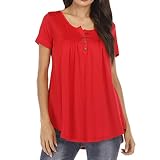 ZYHOOD Damen Frauen Tshirt Sommer Mode Lässig Einfarbig Kurzarm T-Shirt Sommer Damen Oberteil Tops Damen Sommer Tops Casual Blumendruck Tops Damen T-Shirt Longshirt Bluse Kurzarm Sp