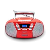 BLAUPUNKT B 120, Bluetooth CD Player - tragbarer Kassettenrekorder & Kinder CD Player mit Bluetooth Funktion, PLL UKW Radio, AUX & USB Anschluss, mit Griff, Farbe: R