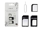 Hayatec SIM-Karten-Adapter-Set mit SIM-Ejektor-Pin, Umwandlung von Nano-SIM auf Micro-SIM-Standard-SIM auf Nano-SIM – 4-in-1-SIM-Karten-Werkzeug-Set für iPhone X XR 8 7 6 5 4, schw