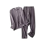 Pyjama Damen Set Damen Langarm Nachthemd Baumwolle Texturierte Krepp Hosenanzug Home Wear Mutterschaft Nachthemd Anzug (Color : Grau, Size : L)