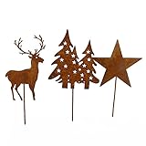 6X Metallstecker Mini Rostlook, L15-18cm Hirsch, Bäume, Stern !!!