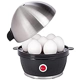 Slabo elektrischer Eierkocher aus Edelstahl 1 Ei - 7 Eier | Frühstücksei | Integrierter Überhitzungsschutz | Eier-Kocher | Tonsignal | Kontrolleuchte | Messbecher mit Stechhilfe | 380Watt - SCHWARZ