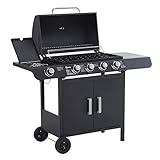 Outsunny Gasgrill Grillwagen Außenküche Standgrill BBQ mit 4 x Brenner Thermometer Edelstahl + Kunststoff 125 x 51 x 100