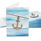 Logbuch-Verlag 10 Einladungskarten maritim mit Anker aus Holz - Karte für Hochzeit Geburtstag Fest Feier Glückwunschkarten blank