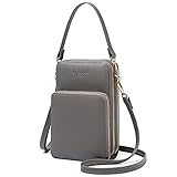 Handy Umhängetasche Damen, Leder Handytasche zum Umhängen Brieftasche Fashion Crossbody Geldbörse Geldbeutel Klein mit Kartenfächer, Verstellbar Schultergurt für Handy unter 7 Zoll (Dunkelgrau)