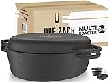 Gusseisen Bräter mit Grill Deckel - MULTIFUNKTIONAL - Gusseisen Topf, Gusseisenpfanne, Bräter, 8.3L, geeignet für alle Hitzequellen inkl. Induktion, eingebrannt mit Anti-H