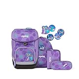 Ergobag cubo SchlittenzauBär Glow, Reflex Glow Edition, ergonomischer Schulrucksack, Set 5-teilig, 19 Liter, 1.100 g, Lila Eisb