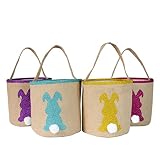 SWECOMZE 4Pcs Osterhasen Taschen Osterkorb Jute Sackleinen Tote Handtasche Ostern Osterkörbe mit Bunny für Kinder Easter Ostern Party Festival Dek