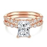 KnSam Damen Ring, Verlobungsring Frauen Ovales Dünnes Ringset Hochzeit Ring Aus Silber Für Damen Mit Zirkonia Rose Gold 49 (15.6)