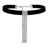 Bling Jewelry Halsband Schwarz Samt Weiß Kristall Baumeln Wasserfall Fransen Verstellbare Abschlussball Urlaub Abend Halskette Für Frauen Für T
