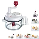 Westmark Manuelle Küchenmaschine, 9 in 1: Hobel, Reibe, Raspel, Schneider, Zitruspresse, Schaumschläger, Eidottertrenner, inkl. 11 Zubehörteile, Multi-Kulti, Weiß/Transparent/Rot, 97142260